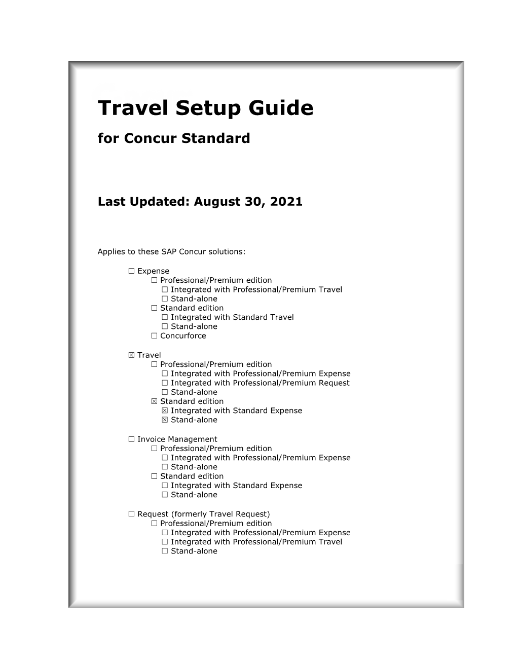 Travel Setup Guide for Concur Standard