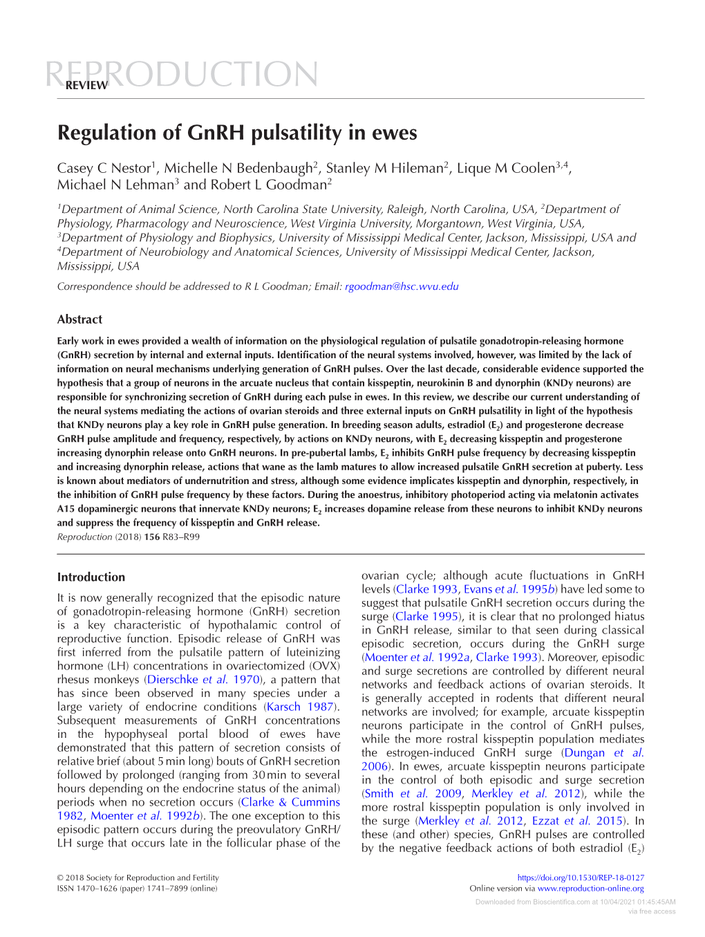 Regulation of Gnrh Pulsatility in Ewes