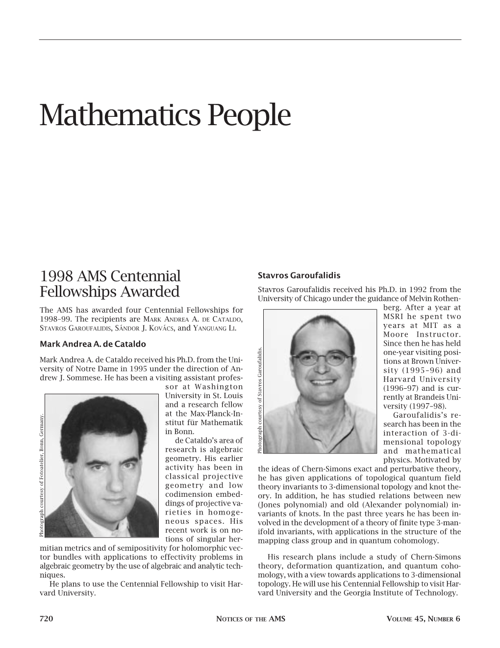 Mathematics People, Volume 45, Number 6