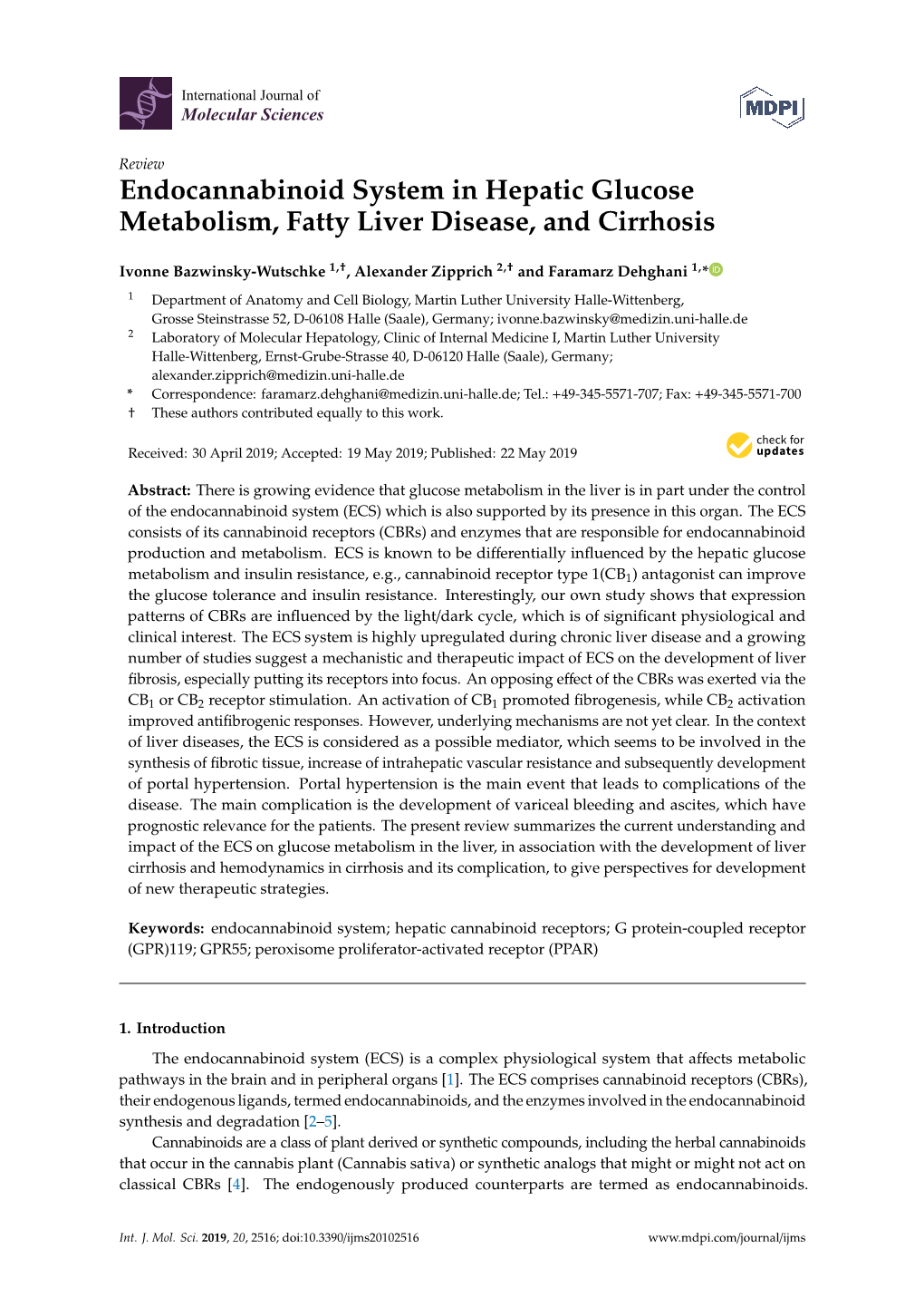 Endocannabinoid System in Hepatic Glucose Metabolism, Fatty Liver Disease, and Cirrhosis