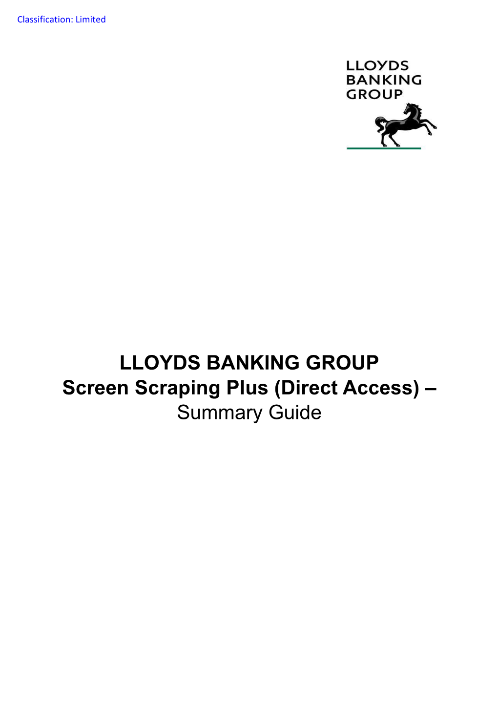 LLOYDS BANKING GROUP Screen Scraping Plus (Direct Access) –