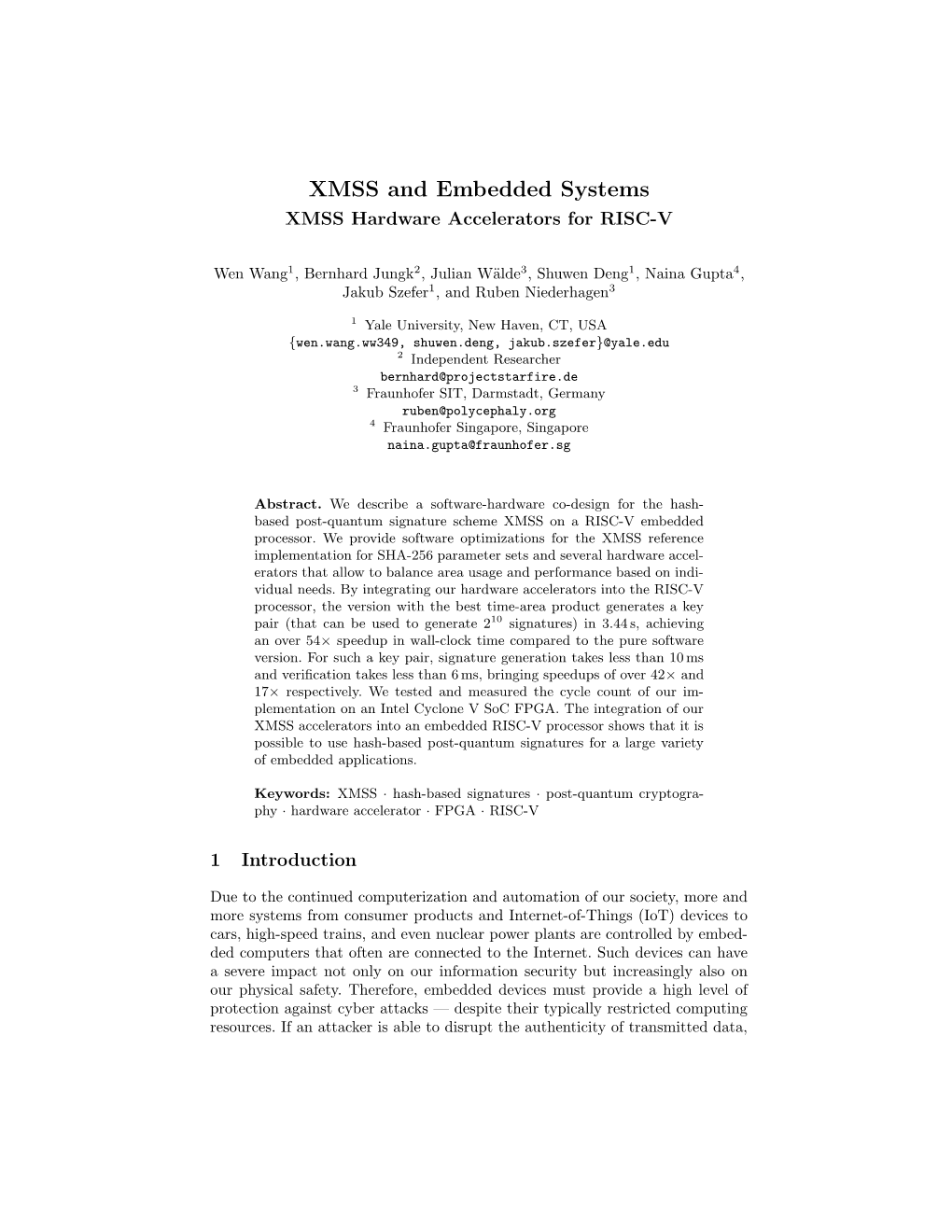 XMSS and Embedded Systems XMSS Hardware Accelerators for RISC-V