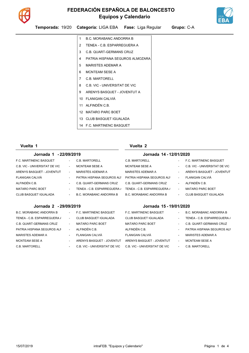 Equipos Y Calendario FEDERACIÓN ESPAÑOLA DE BALONCESTO