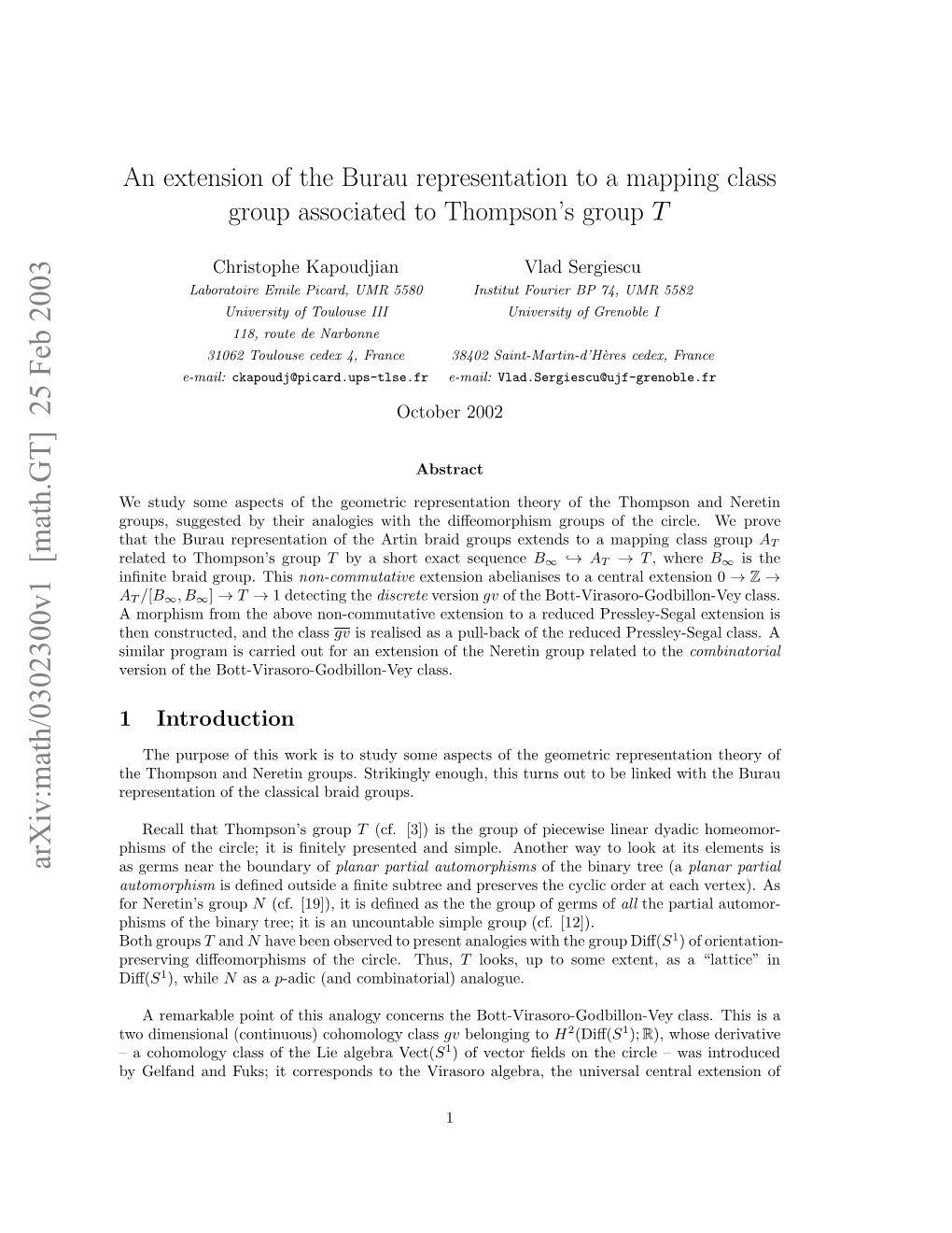 An Extension of the Burau Representation to a Mapping Class