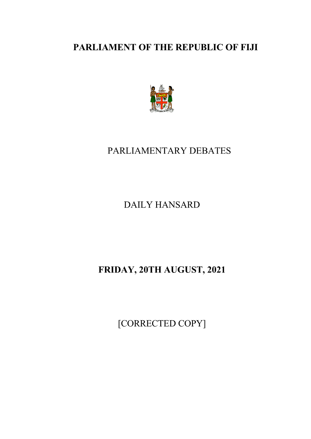 Parliament of the Republic of Fiji Parliamentary Debates Daily