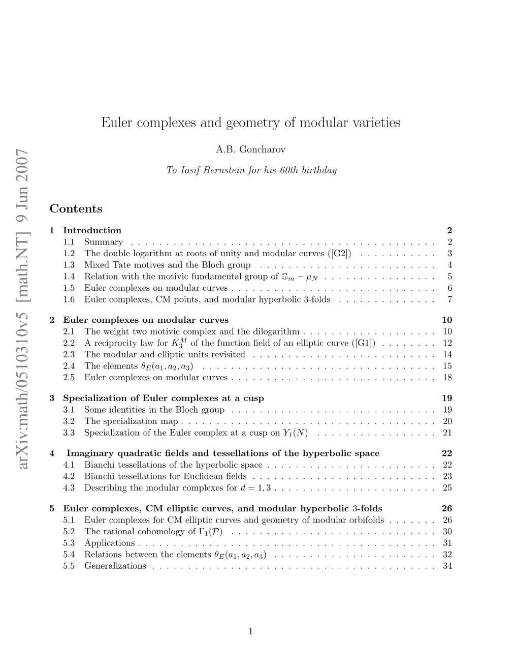 Arxiv:Math/0510310V5 [Math.NT] 9 Jun 2007