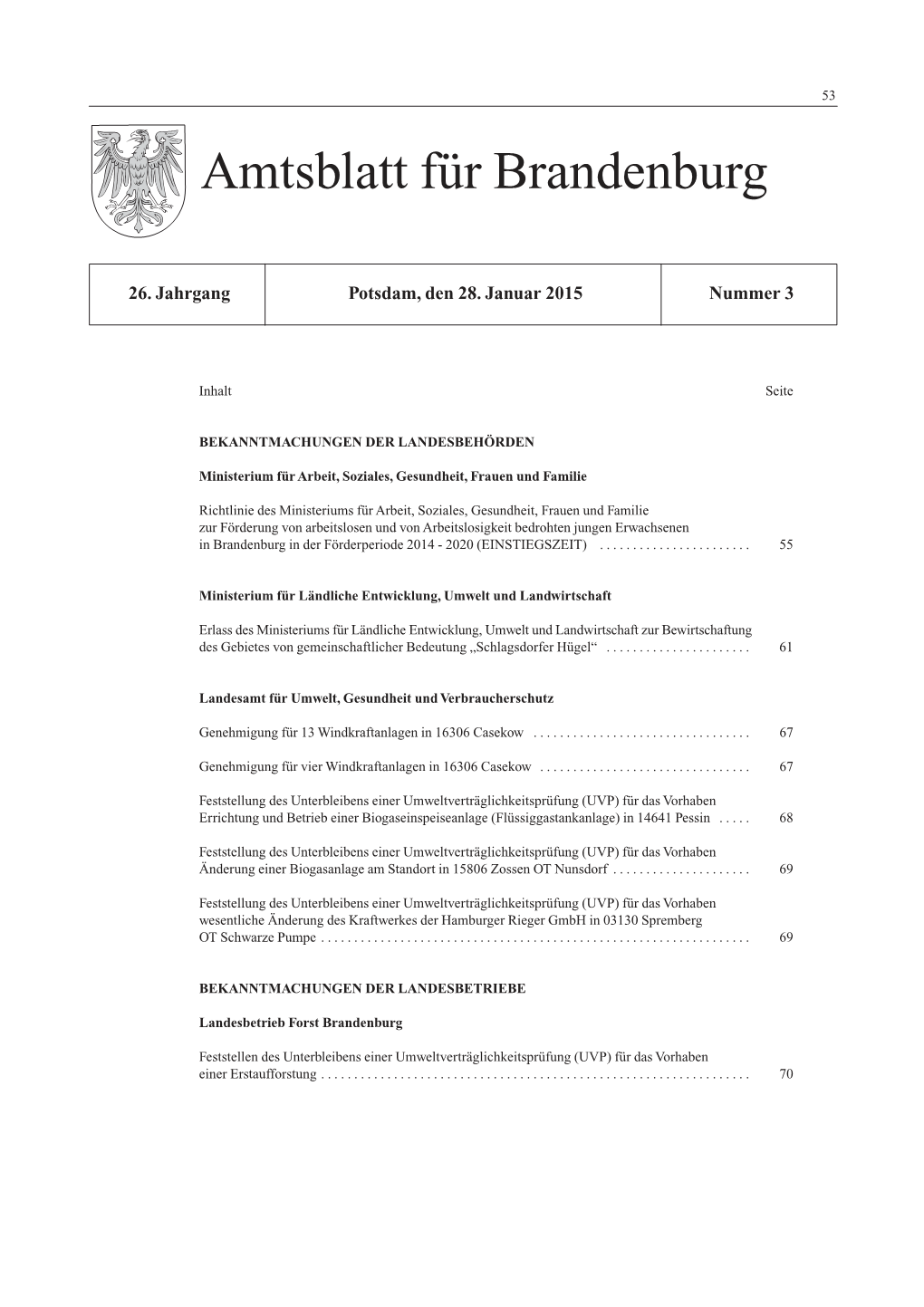 Amtsblatt Für Brandenburg, 2015, Nummer 3