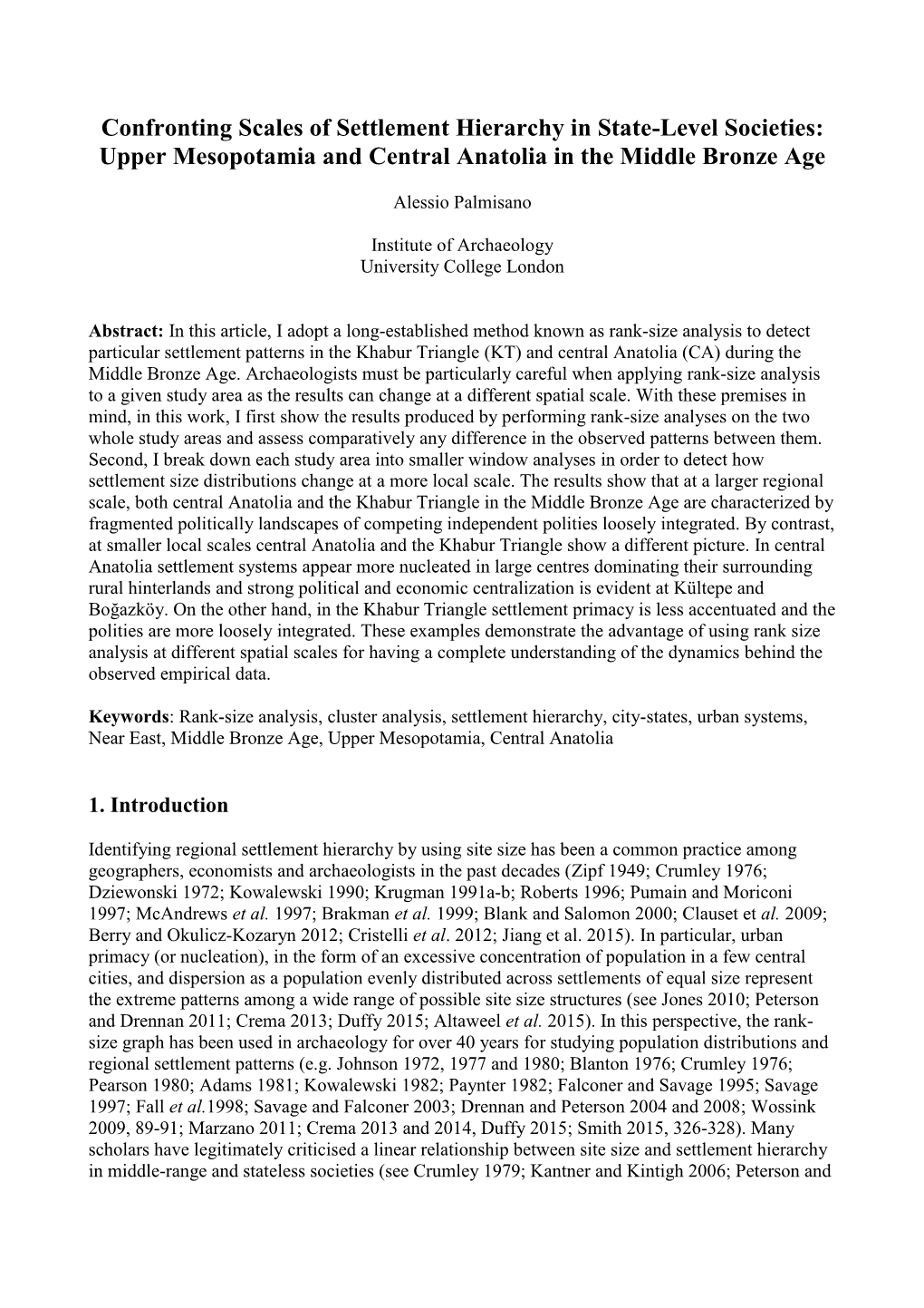 Confronting Scales of Settlement Hierarchy in State-Level Societies: Upper Mesopotamia and Central Anatolia in the Middle Bronze Age