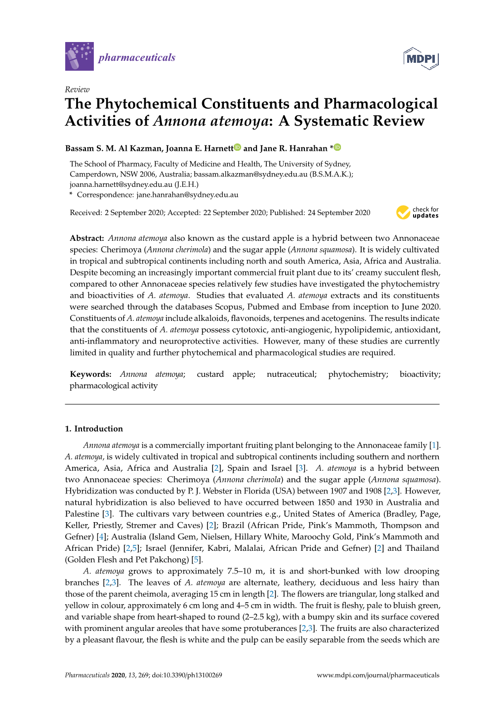 The Phytochemical Constituents and Pharmacological Activities of Annona Atemoya: a Systematic Review