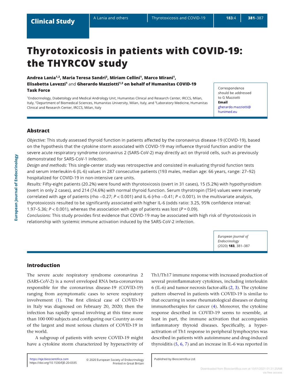 Thyrotoxicosis in Patients with COVID-19: the THYRCOV Study