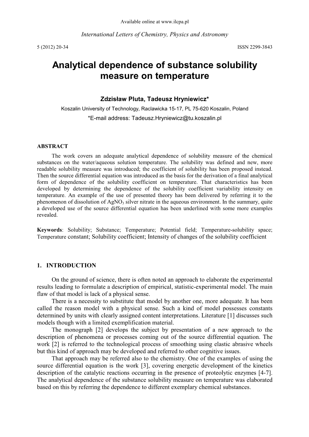 Analytical Dependence of Substance Solubility Measure on Temperature