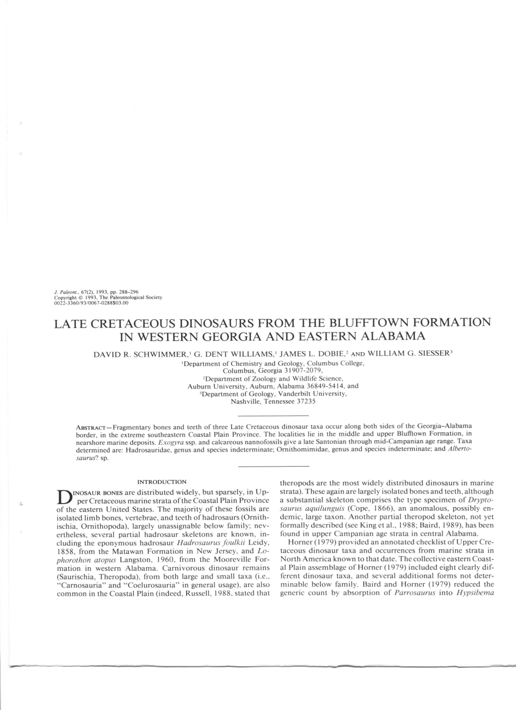 Upper Cretaceous Dinosaurs from the Blufftown Formation, Western