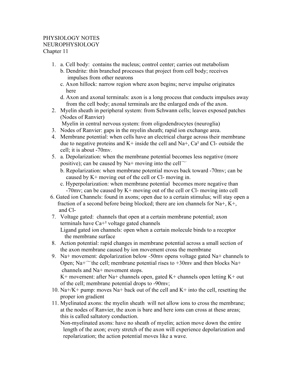 PHYSIOLOGY NOTES NEUROPHYSIOLOGY Chapter 11