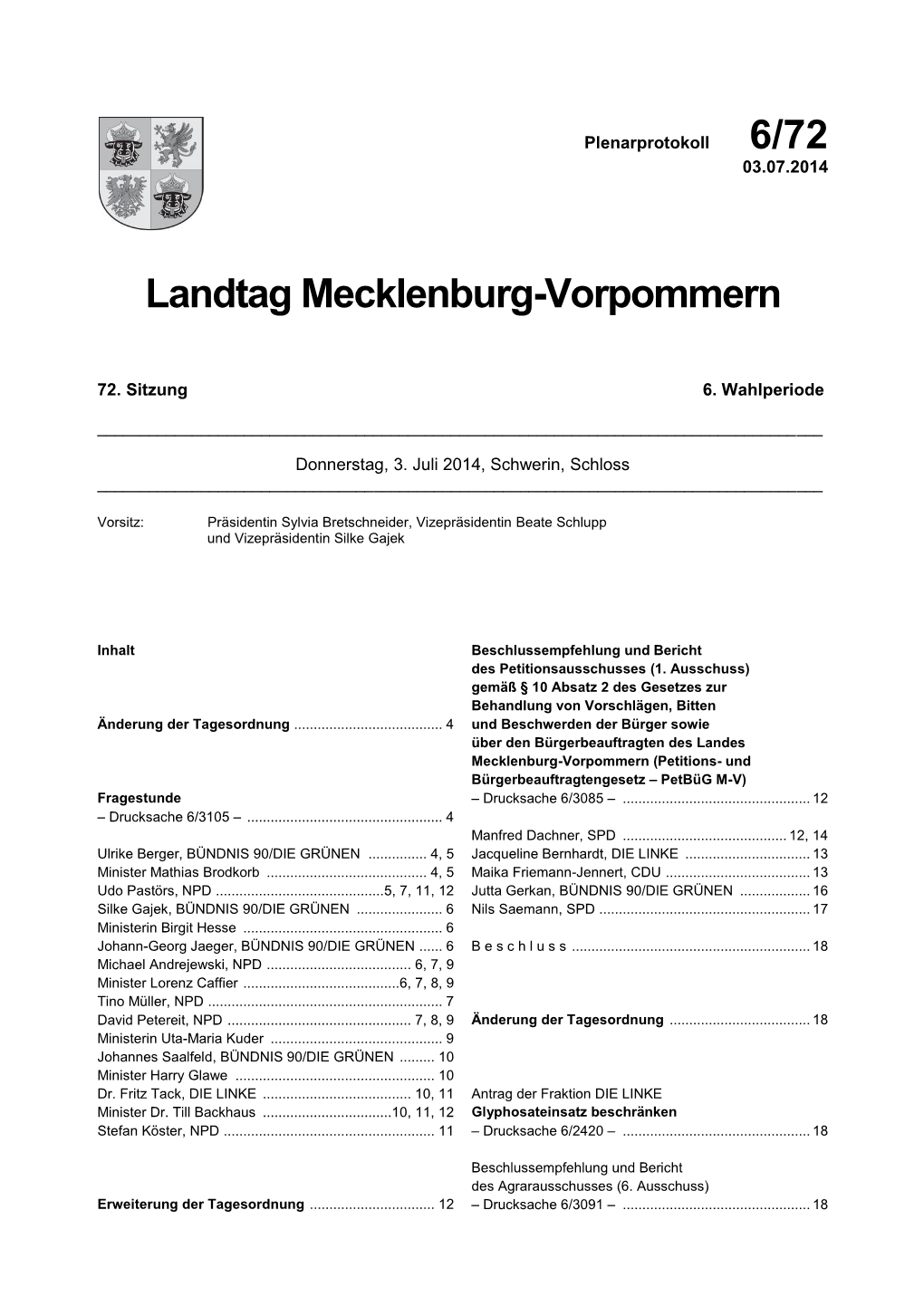 6/72 Landtag Mecklenburg-Vorpommern