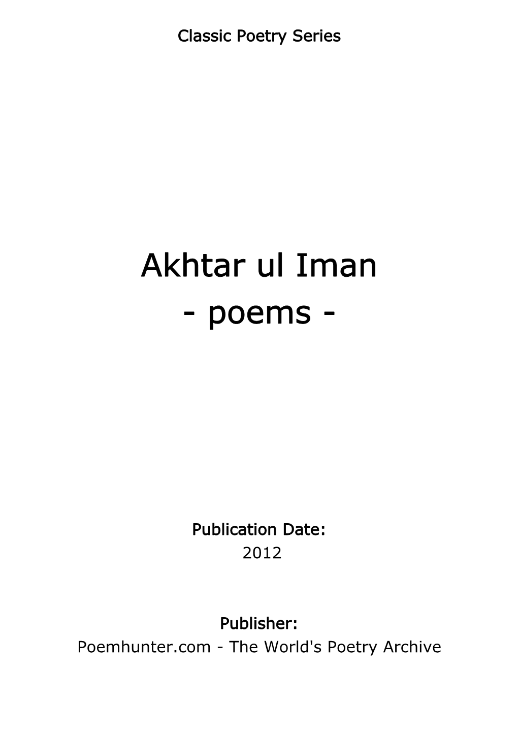 Akhtar Ul Iman - Poems