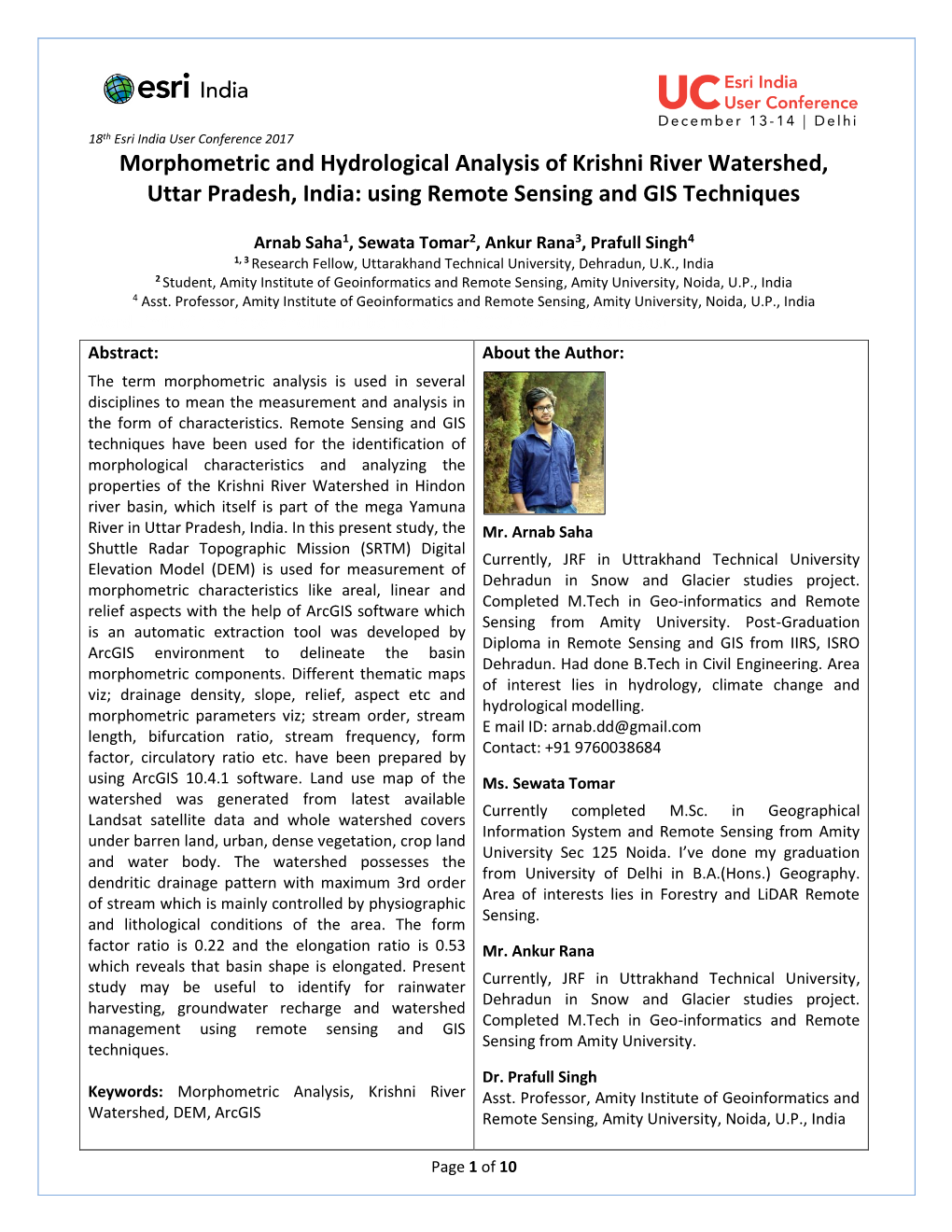 Morphometric and Hydrological Analysis of Krishni River Watershed, Uttar Pradesh, India: Using Remote Sensing and GIS Techniques