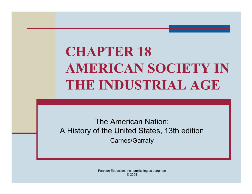 Chapter 18 American Society in the Industrial Age