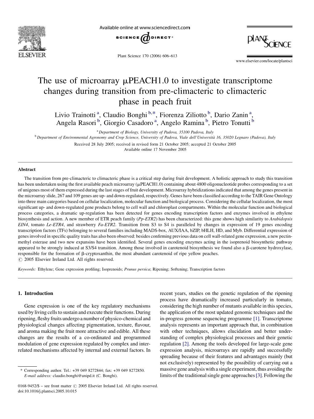 The Use of Microarray Mpeach1.0 to Investigate Transcriptome Changes