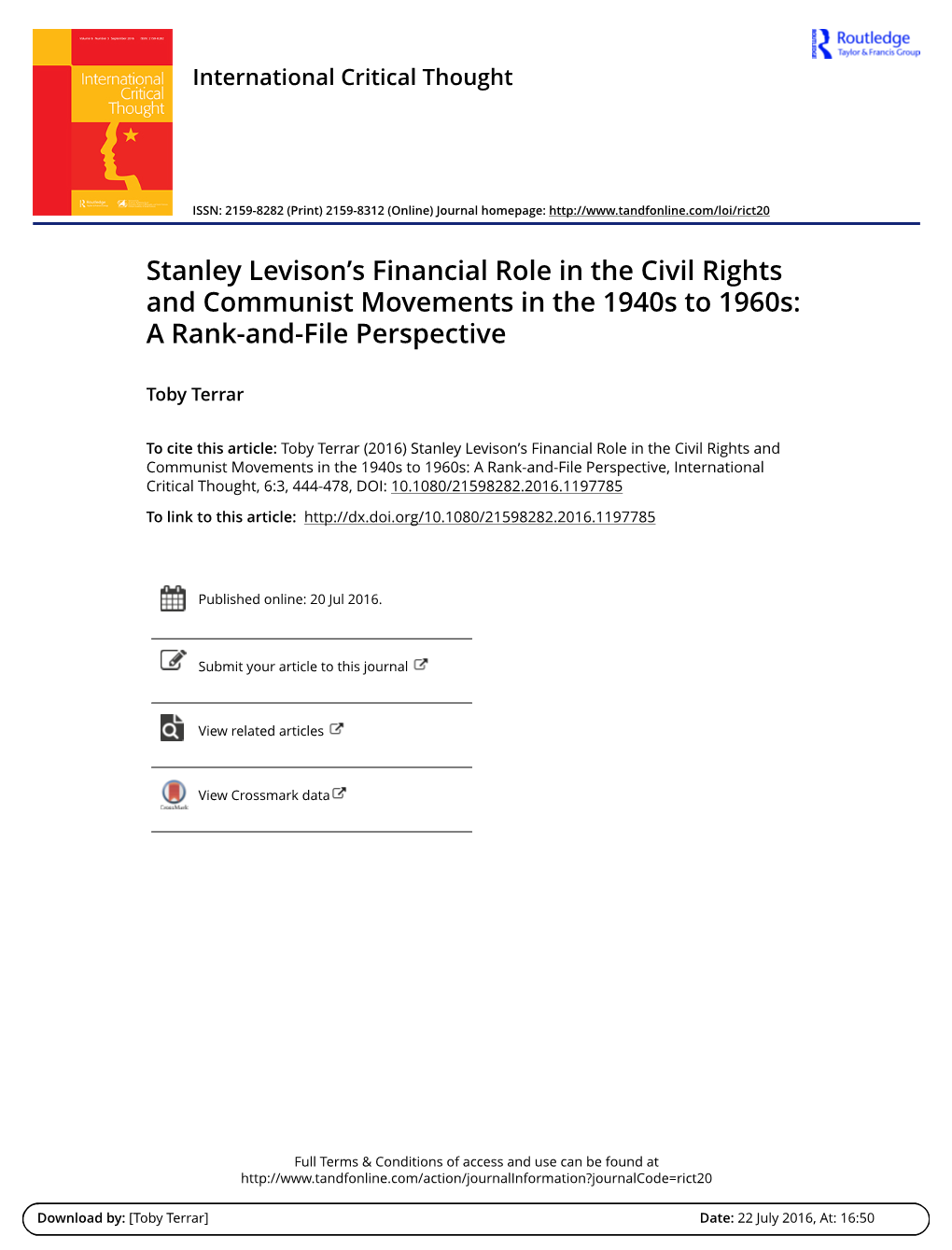 Stanley Levison's Financial Role in the Civil Rights