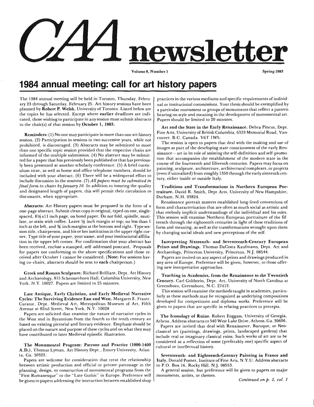 Spring 1983 CAA Newsletter