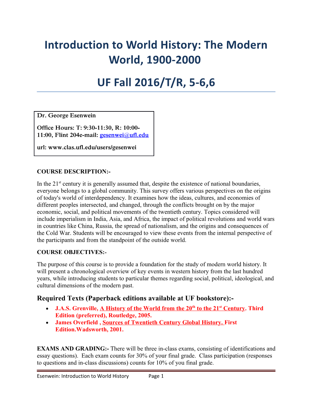 Introduction to World History: the Modern World, 1900-2000