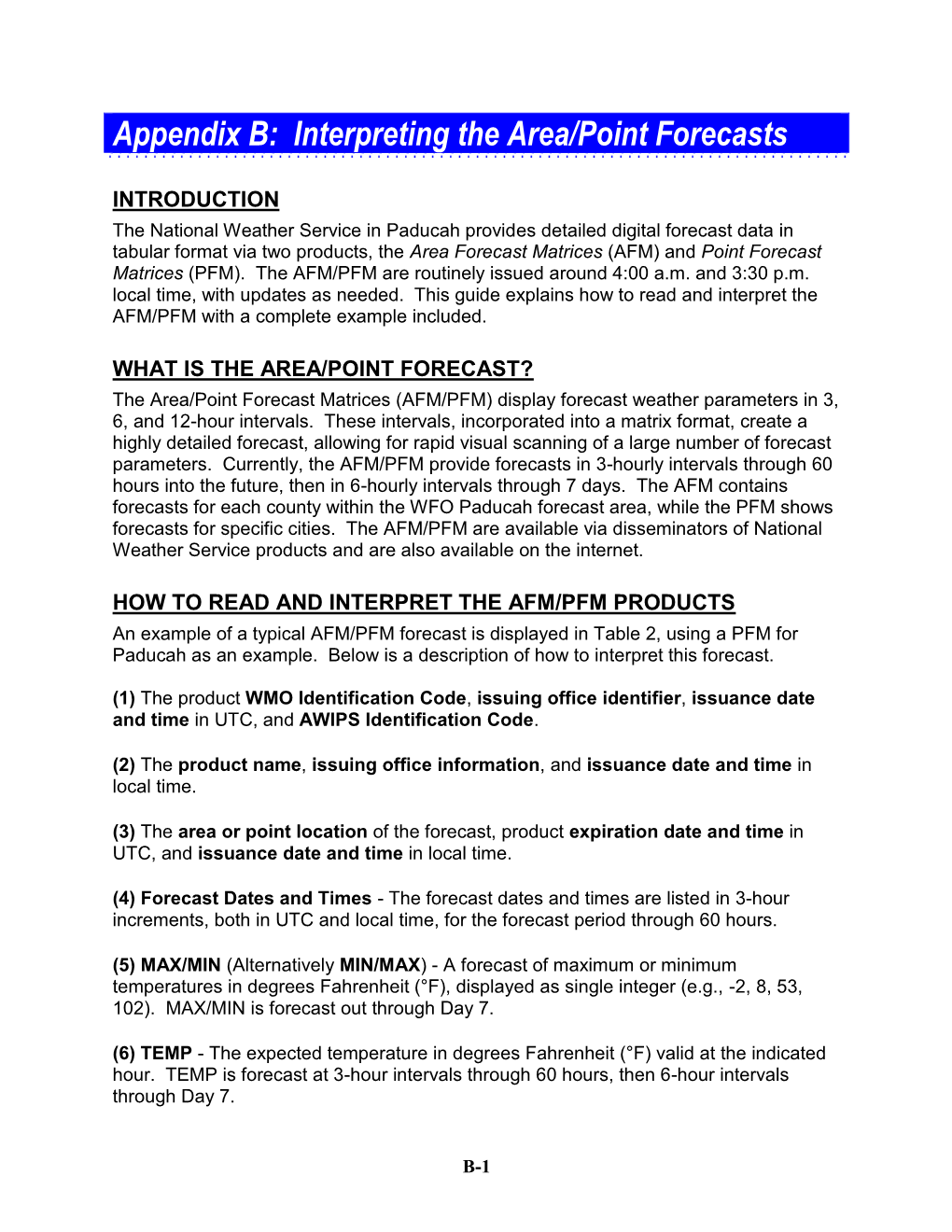 Appendix B: Interpreting the Area/Point Forecasts