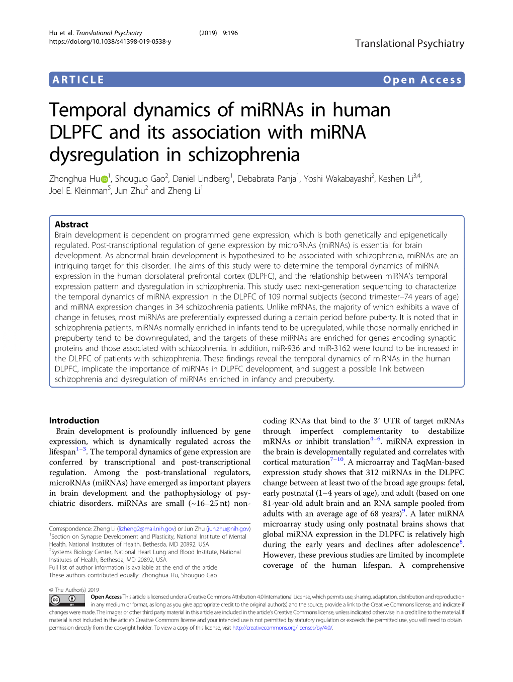 Temporal Dynamics of Mirnas in Human DLPFC and Its Association