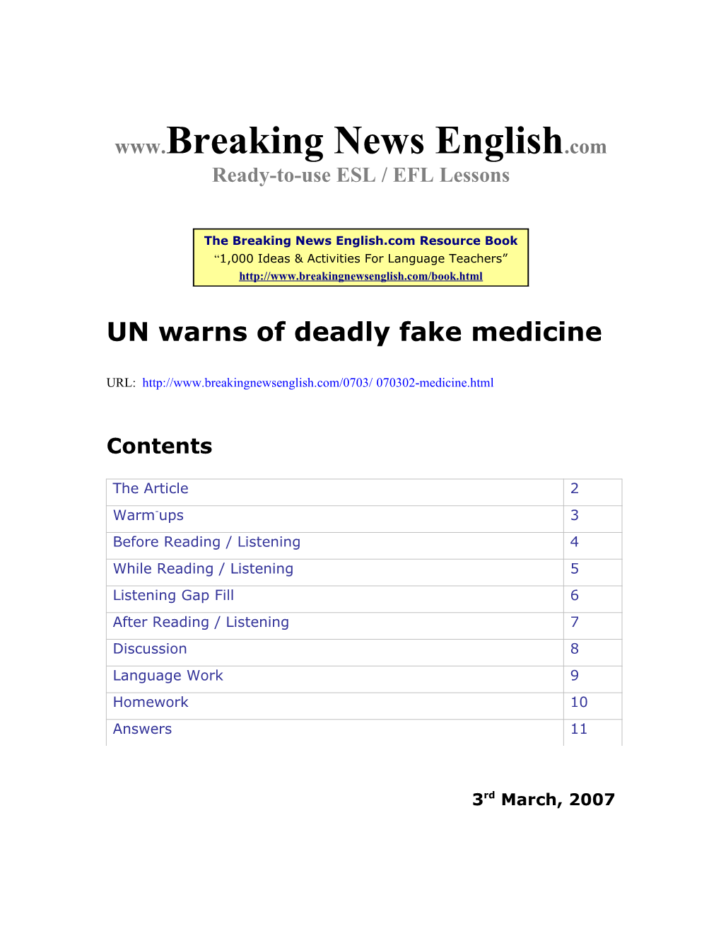 UN Warns of Deadly Fake Medicine