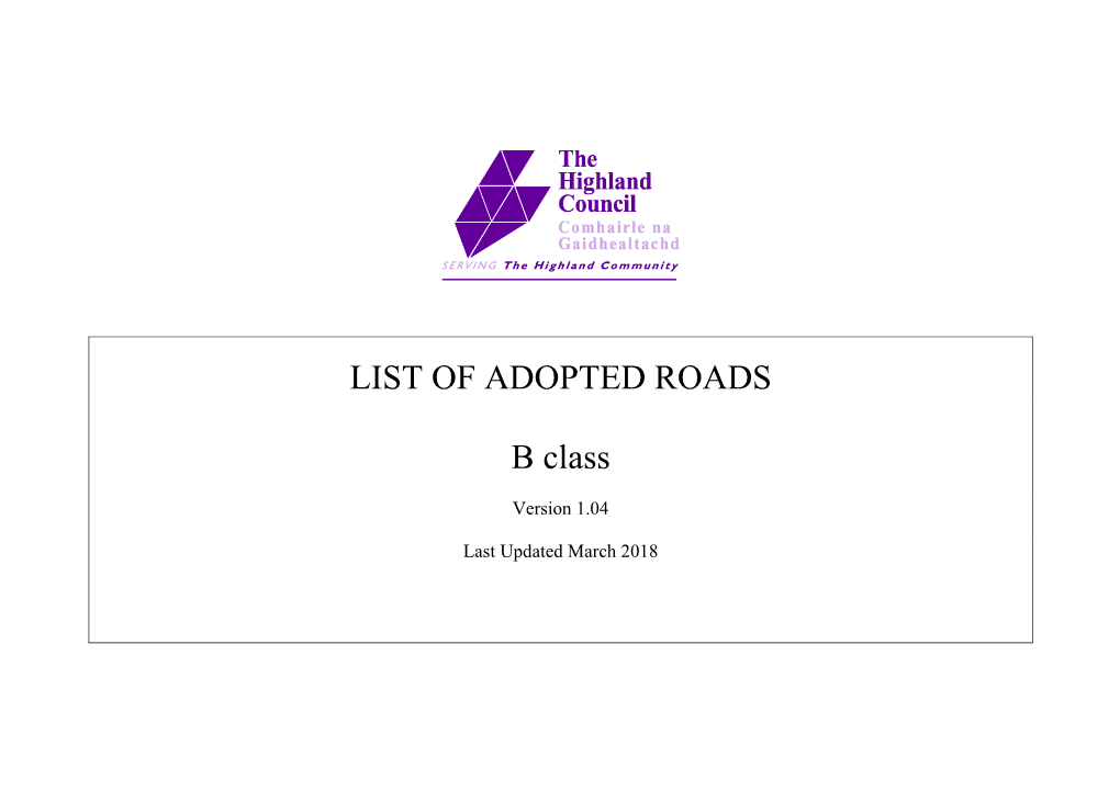 List of Adopted Roads B Class, PDF 285.26 KB