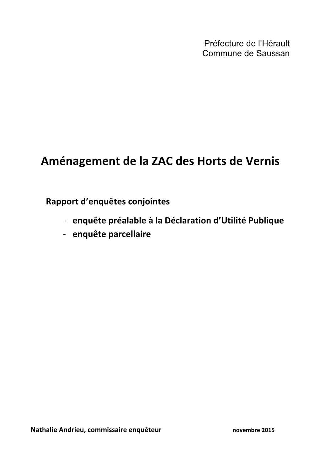 Aménagement De La ZAC Des Horts De Vernis