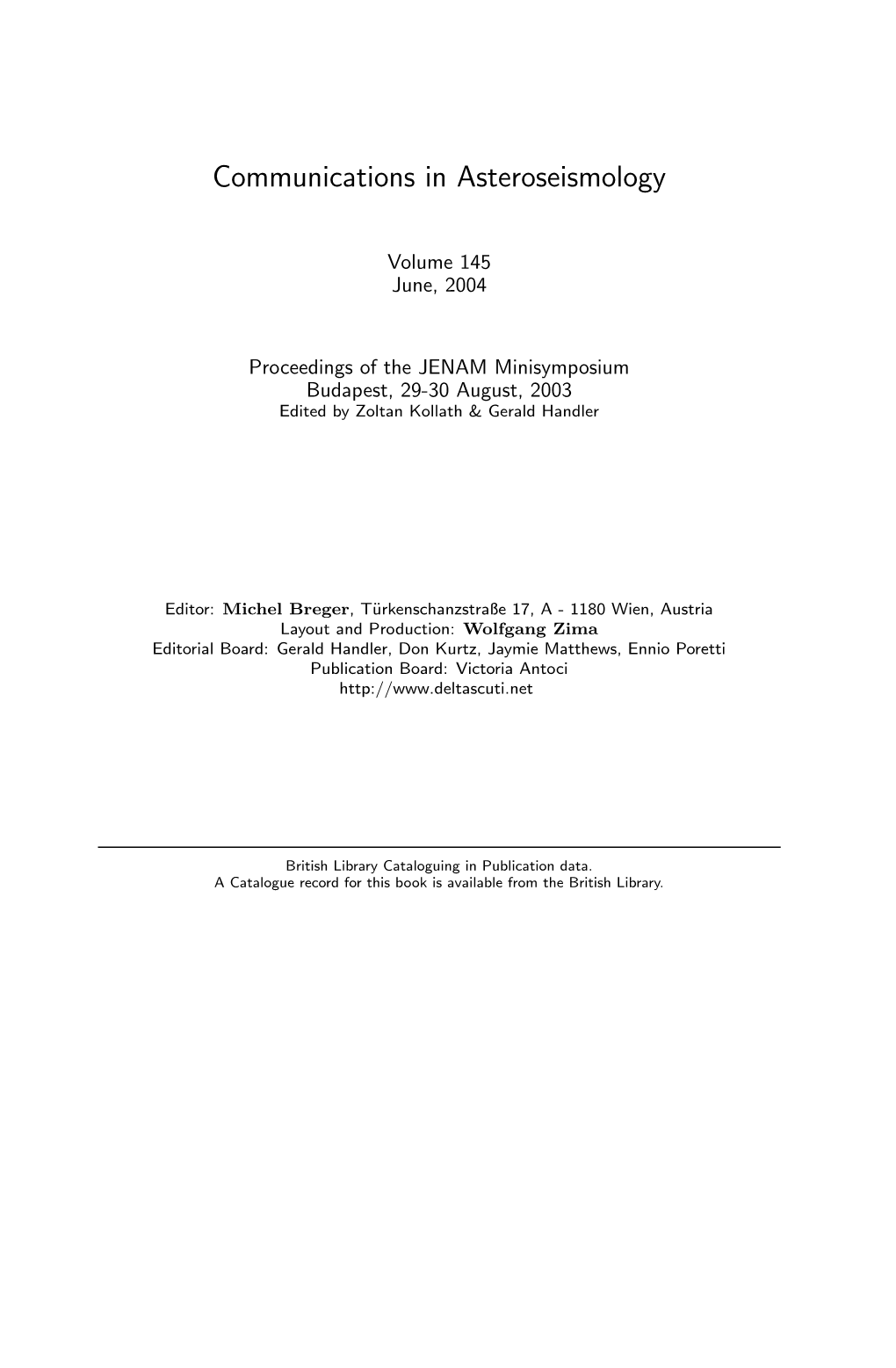 Communications in Asteroseismology