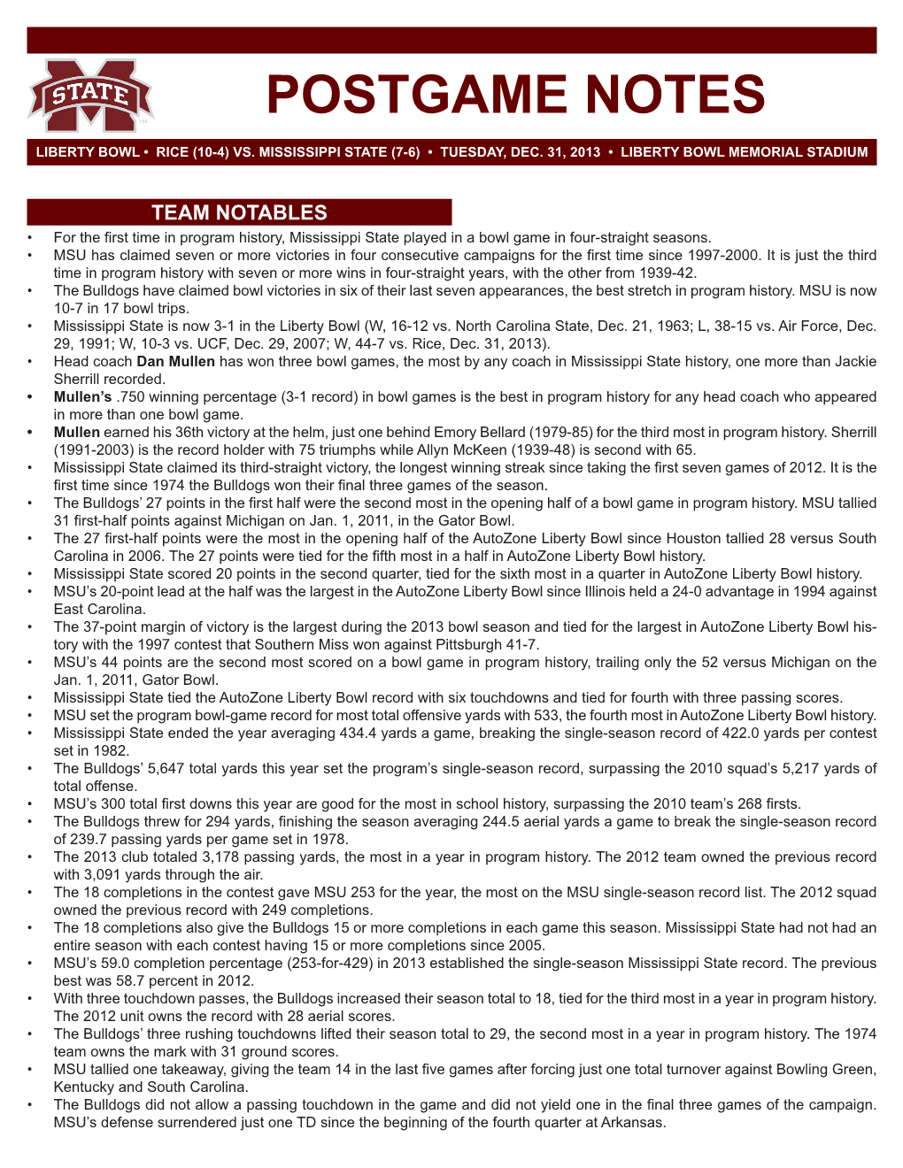 Postgame Notes