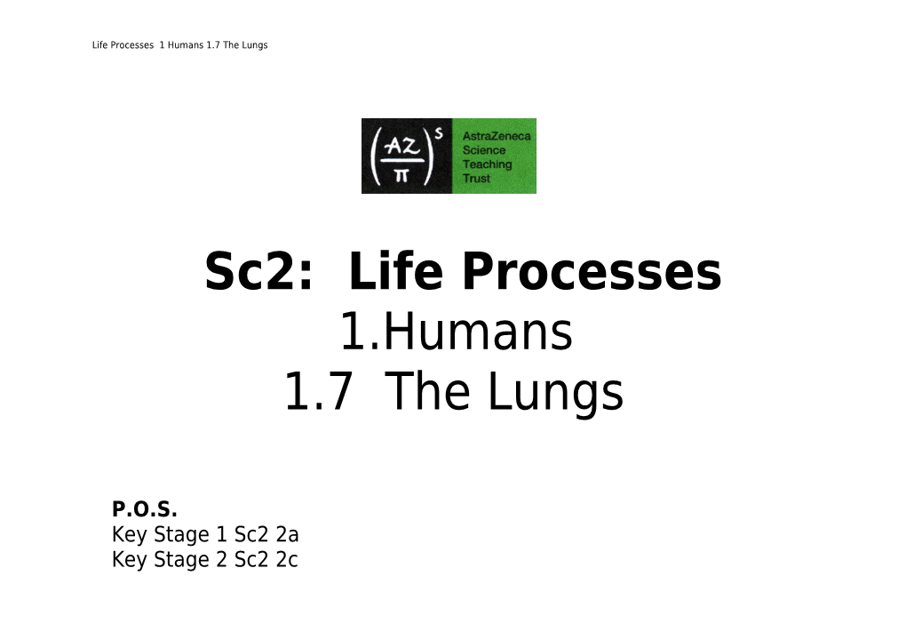 Life Processes 1 Humans 1.7 the Lungs