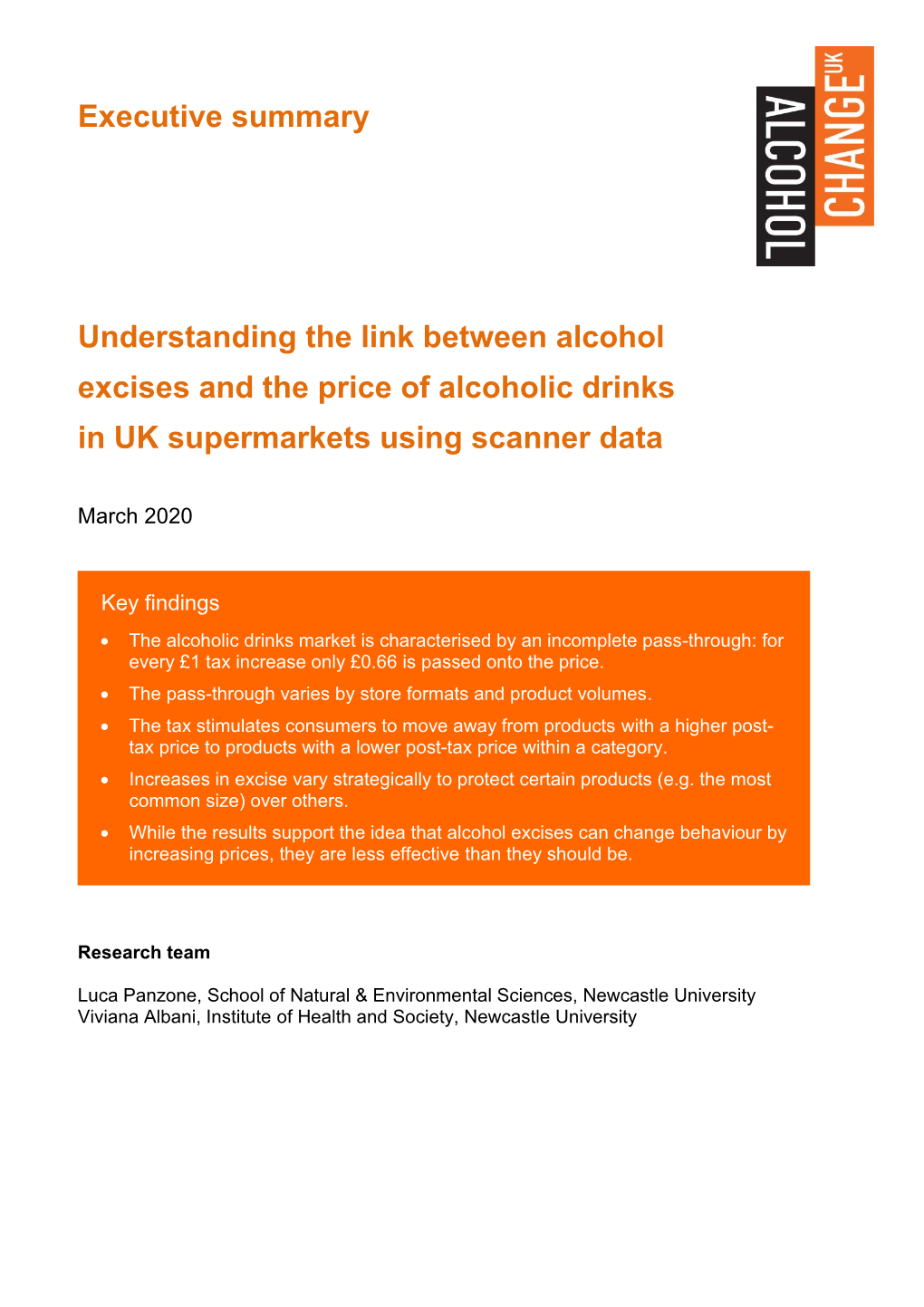 Executive Summary Understanding the Link Between Alcohol Excises