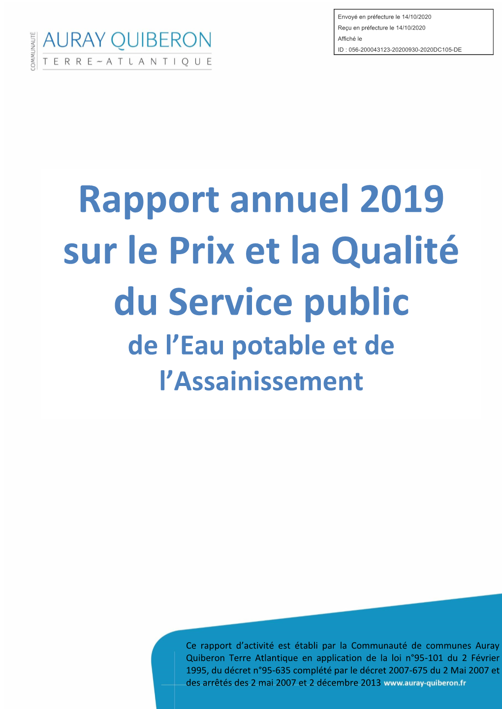 Rapport 2019 Prix Et Qualité Du Service Eau Et Assainissement