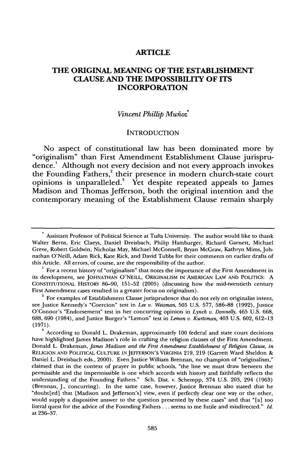 The Original Meaning of the Establishment Clause and the Impossibility of Its Incorporation