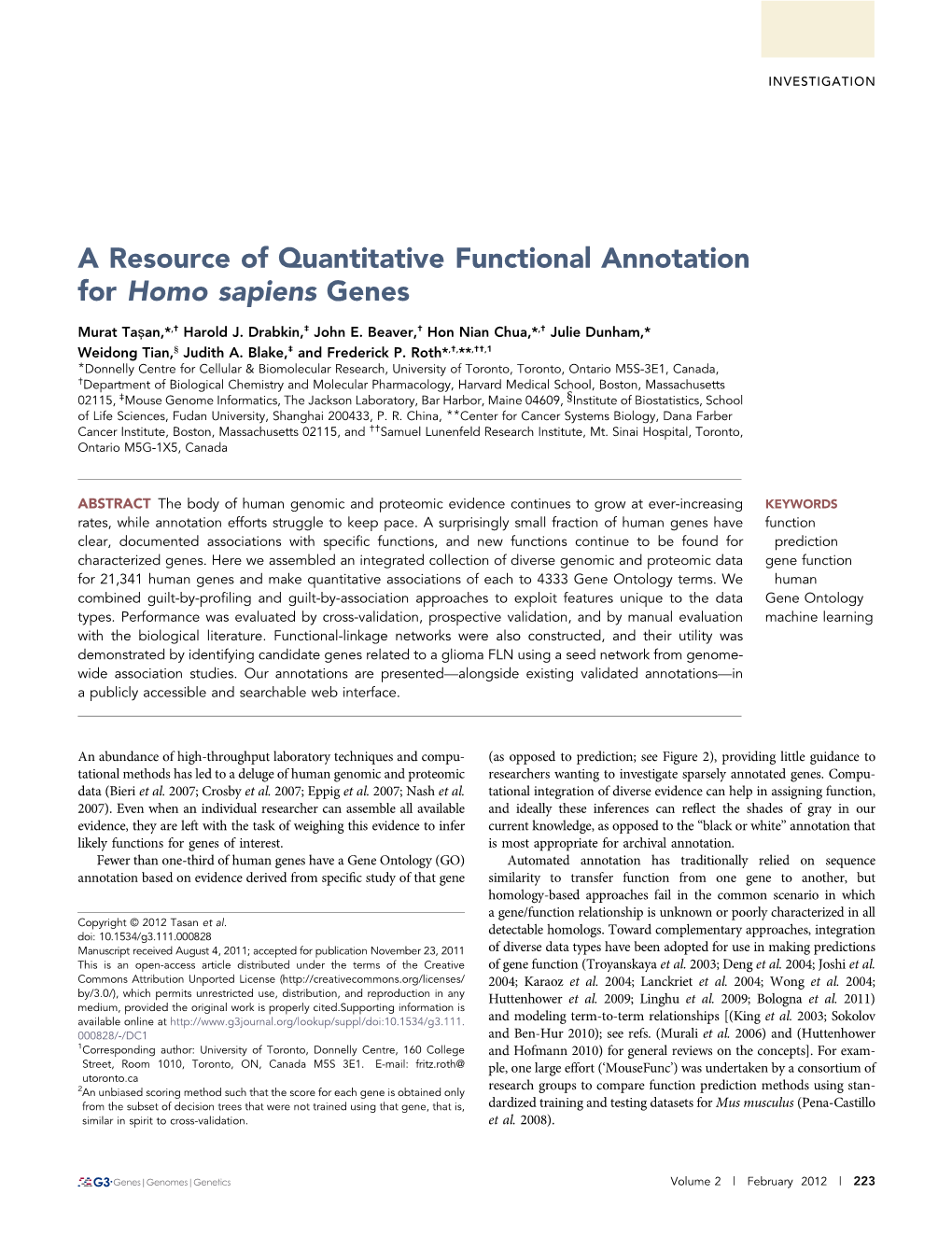 A Resource of Quantitative Functional Annotation for Homo Sapiens Genes