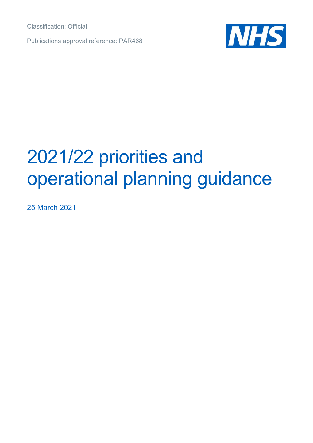 2021/22 Priorities and Operational Planning Guidance