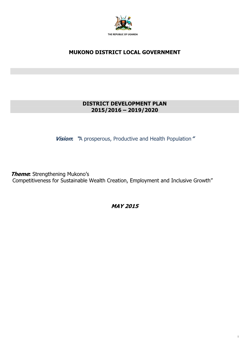 Mukono District Local Government District Development Plan 2015/2016