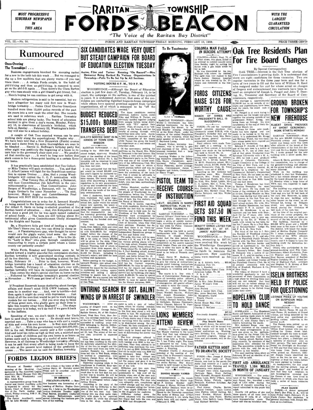 TOWNSHIP with the SUBURBAN NEWSPAPER LARGEST in GUARANTEED THIS AREA CIRCULATION "The Voice of the Raritan Bay District" VOL