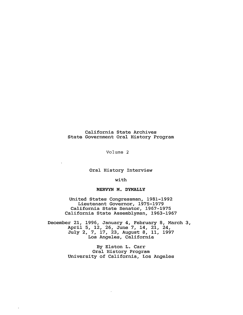 State Government Oral History Program Oral History