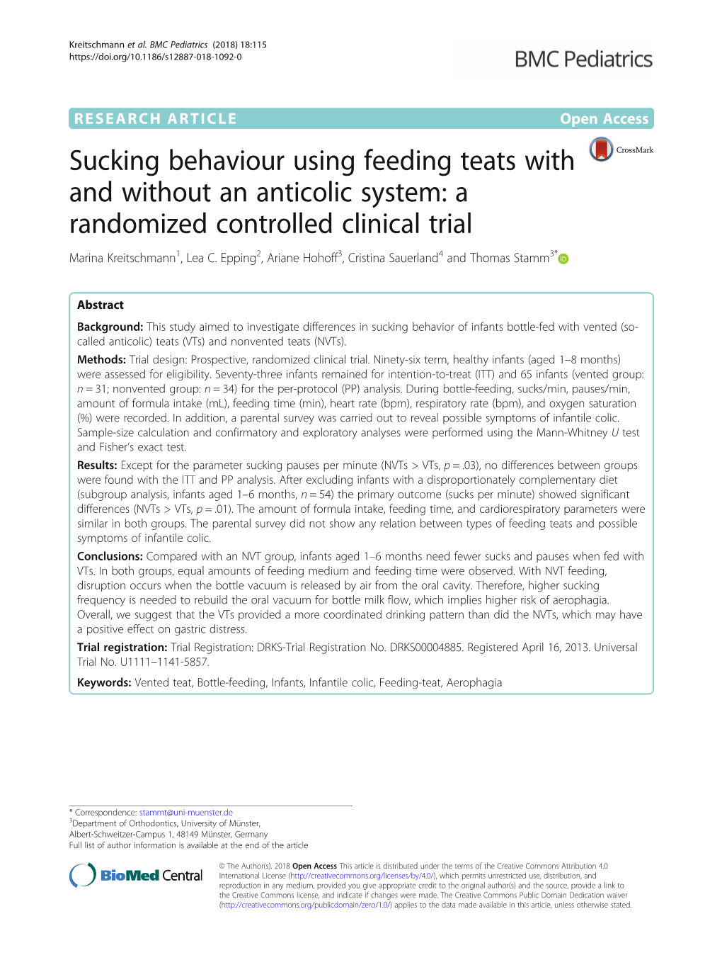 Sucking Behaviour Using Feeding Teats with and Without an Anticolic System: a Randomized Controlled Clinical Trial Marina Kreitschmann1, Lea C