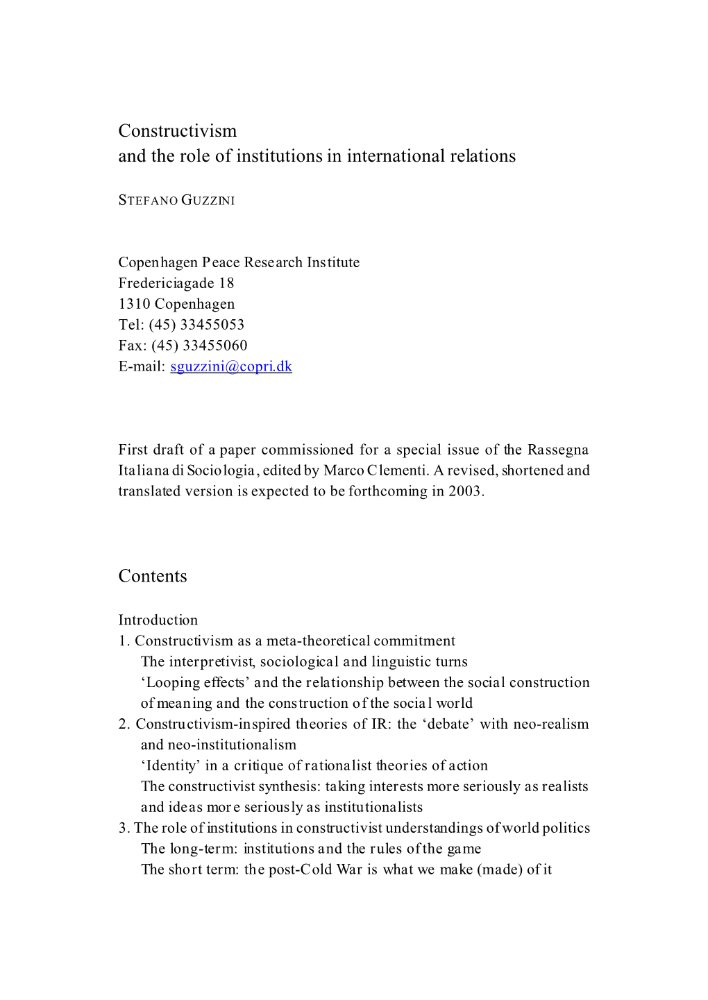 Constructivism and the Role of Institutions in International Relations