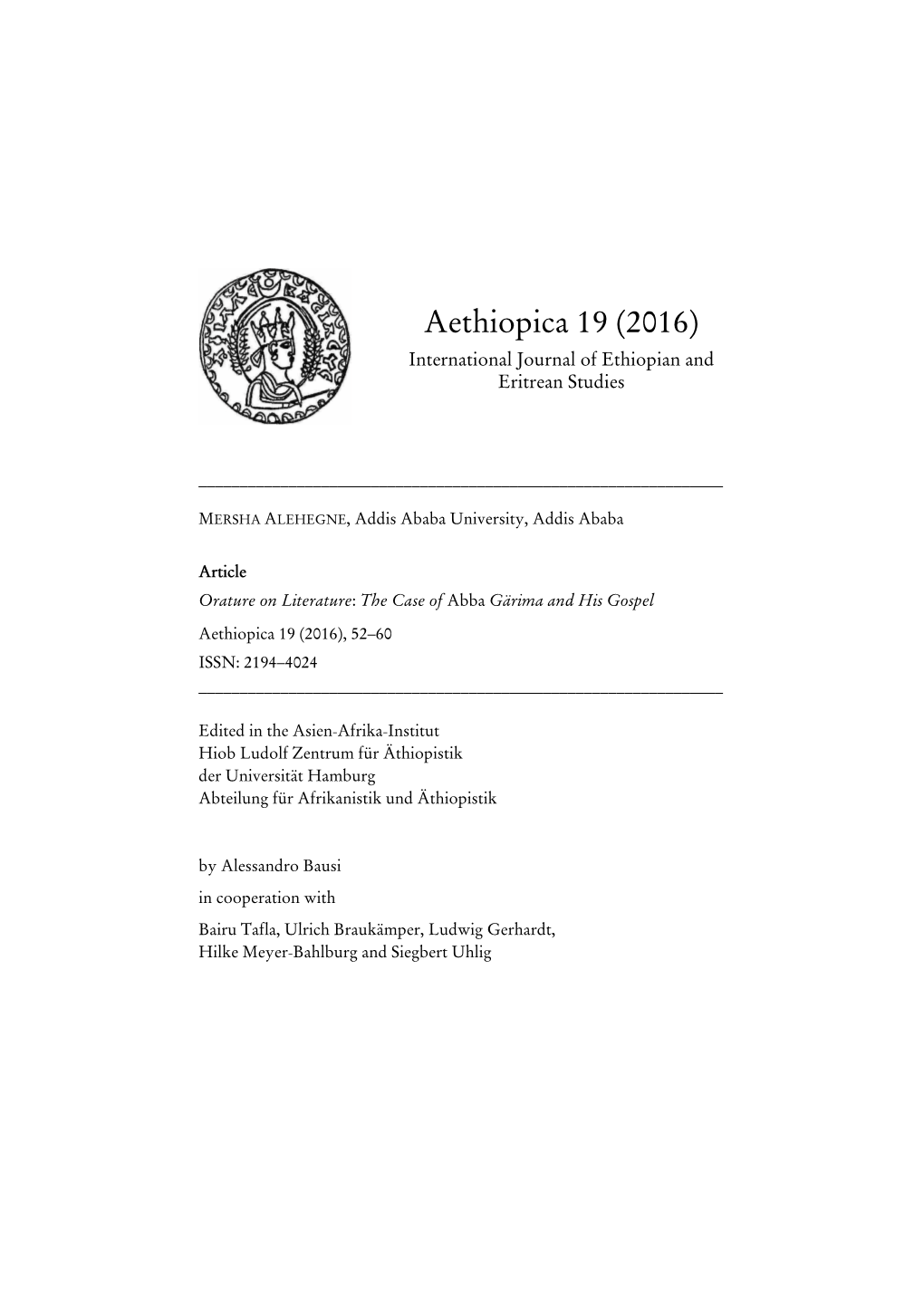 Aethiopica 19 (2016) International Journal of Ethiopian and Eritrean Studies