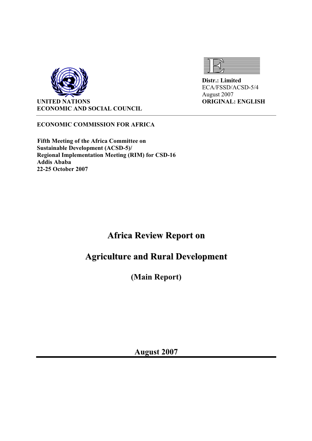 Africa Review Report on Agriculture and Rural Development