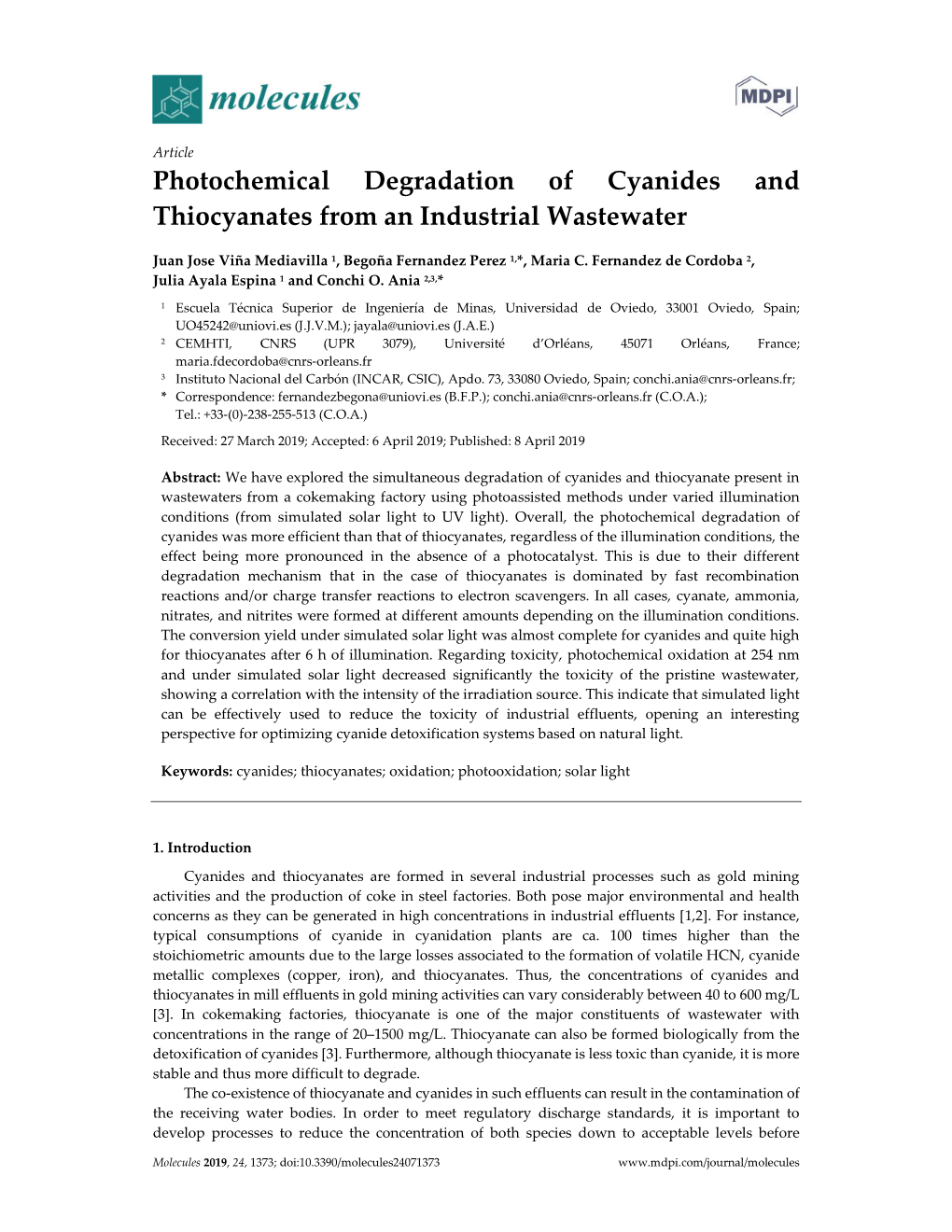 Photochemical Degradation of Cyanides and Thiocyanates from an Industrial Wastewater