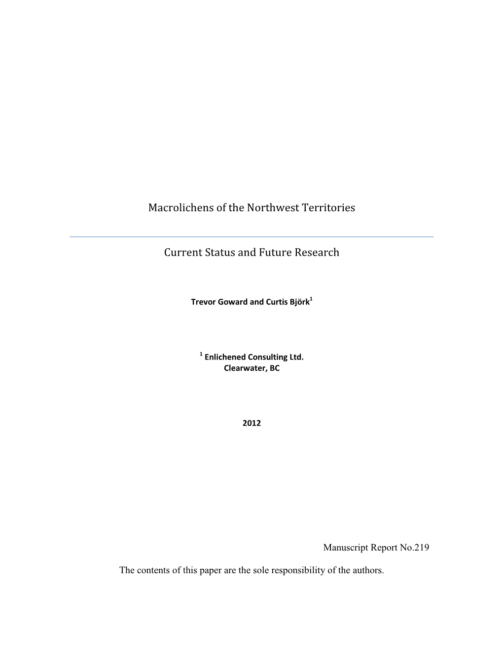 Macrolichens of the Northwest Territories