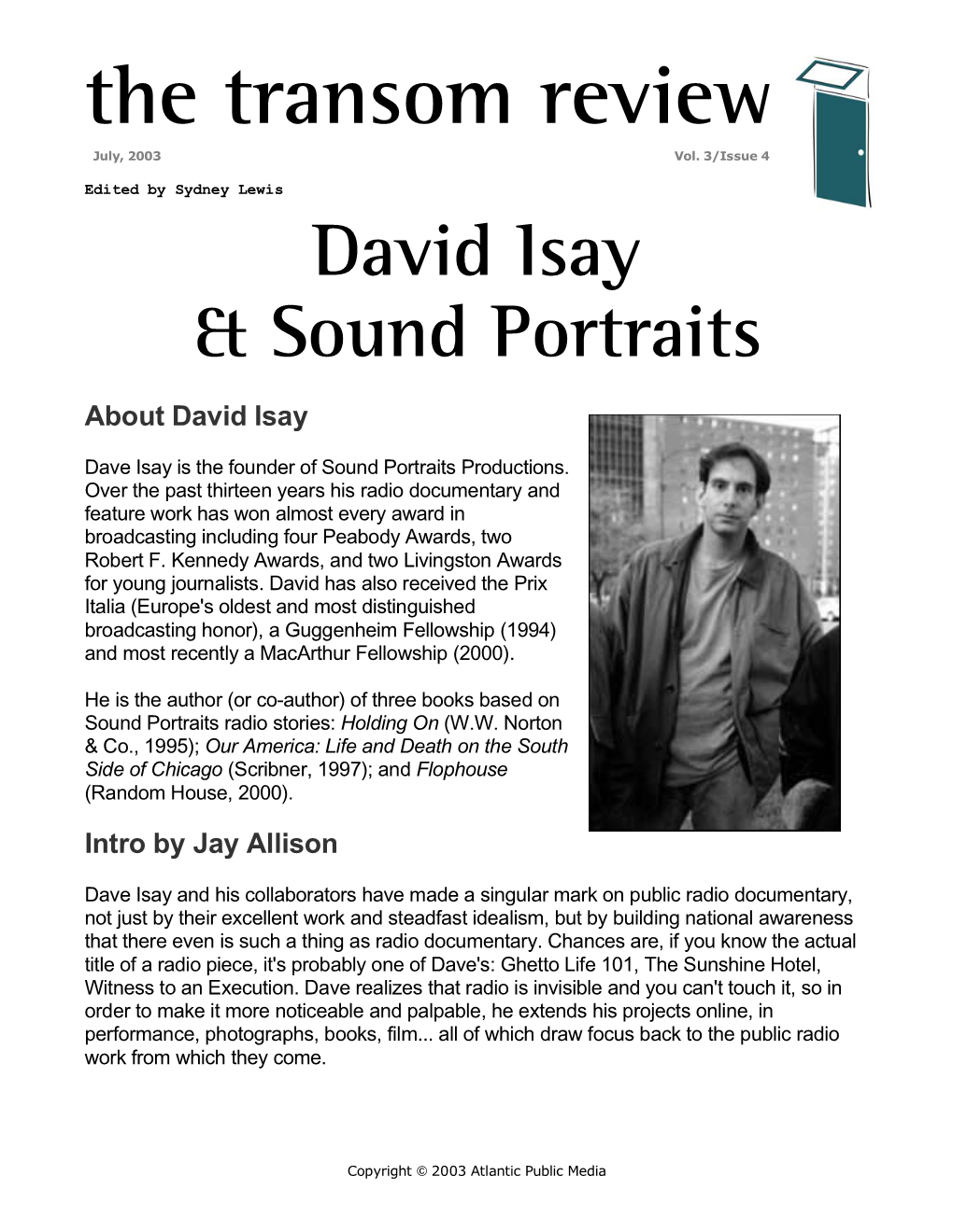 The Review: David Isay & Sound Portraits