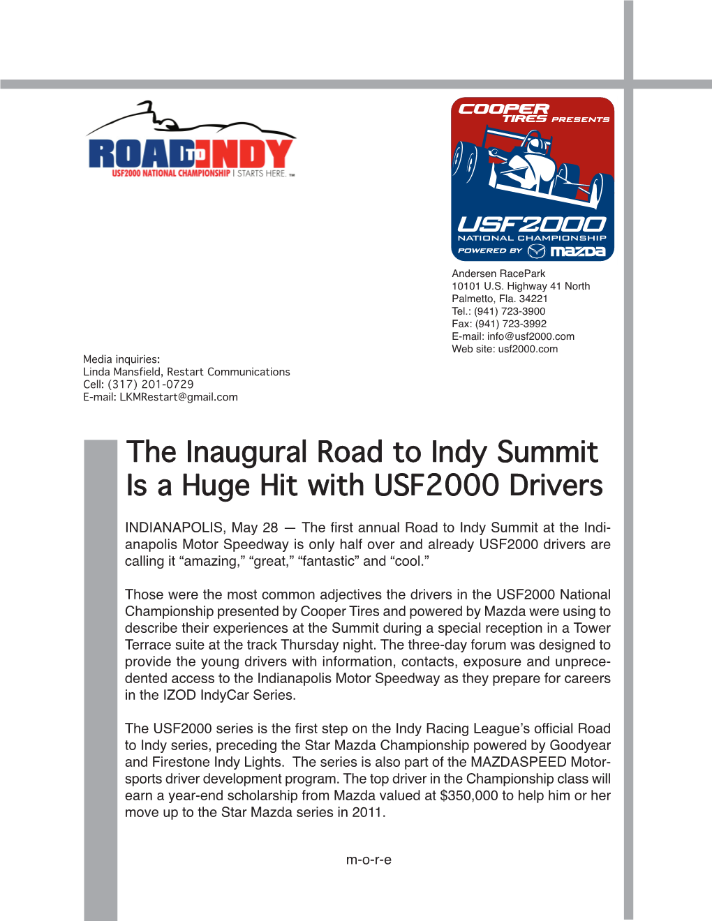 The Inaugural Road to Indy Summit Is a Huge Hit with USF2000 Drivers
