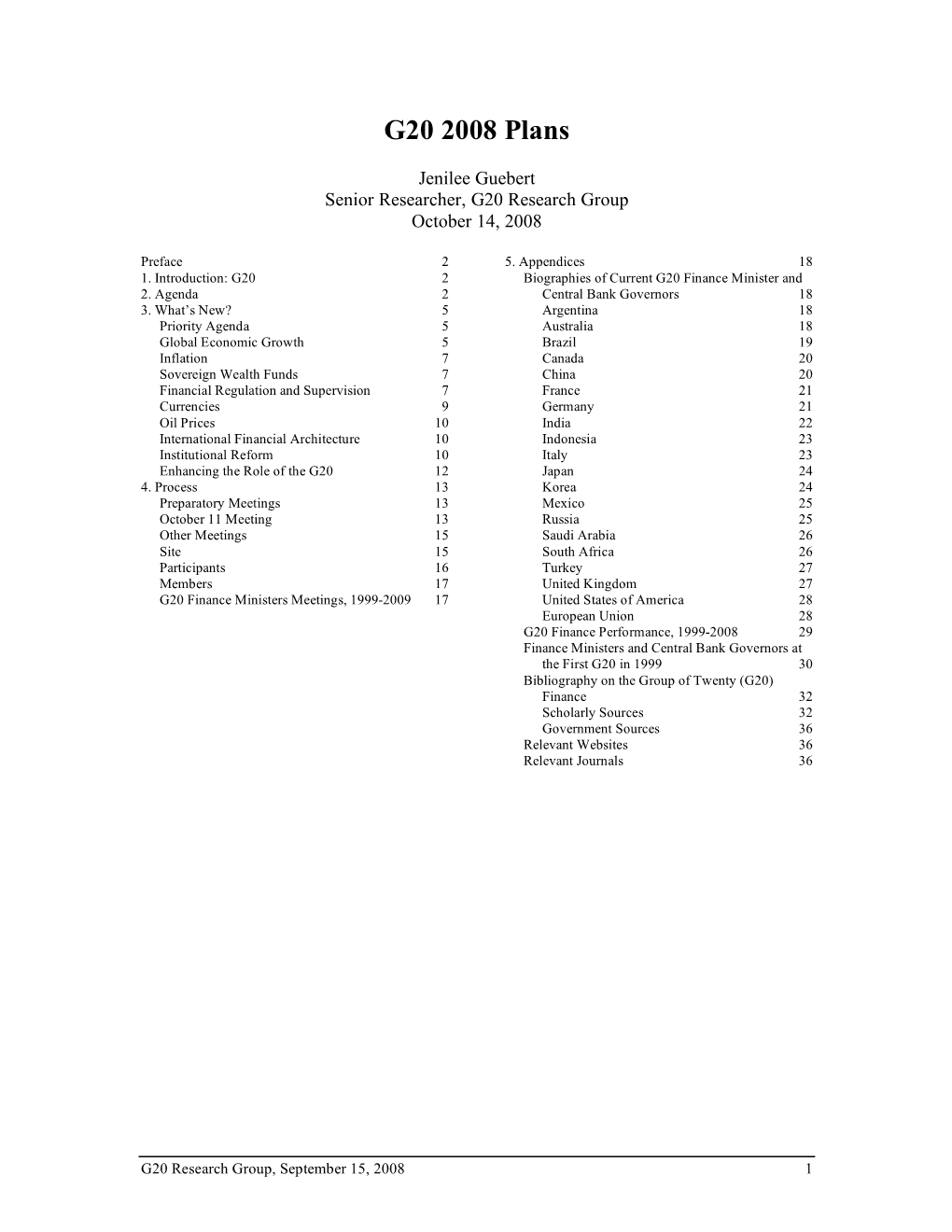 G20 2008 Plans